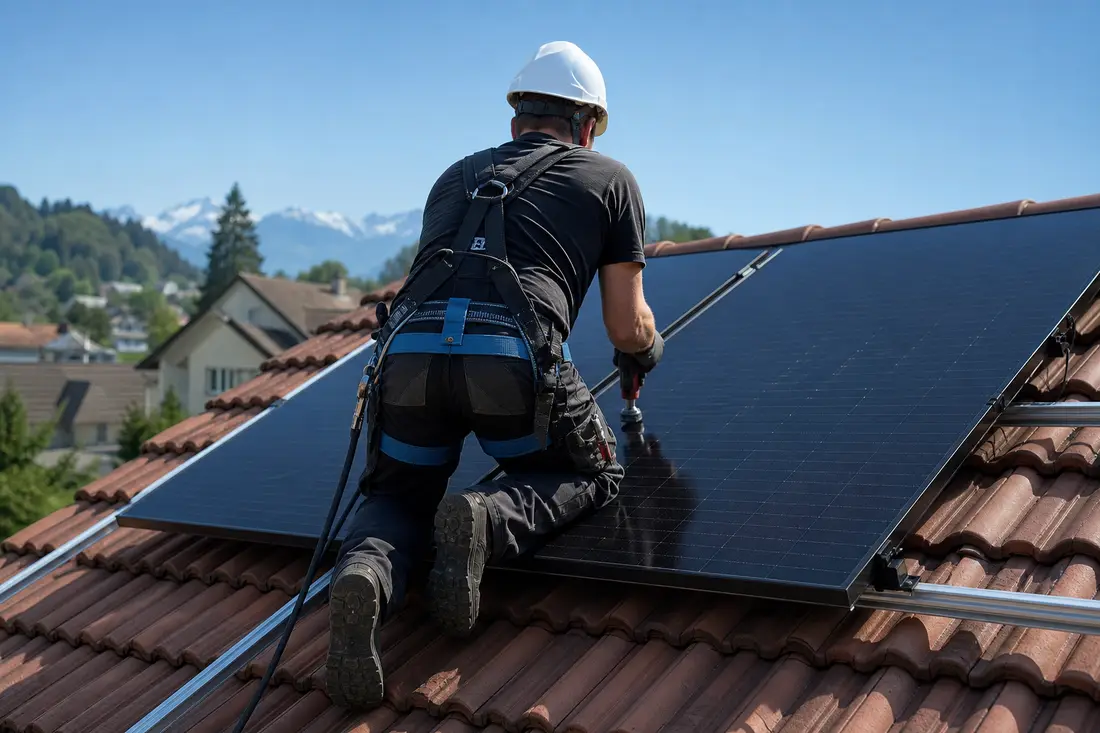 Exemple : panneaux photovoltaïques sur toiture inclinée en Suisse romande